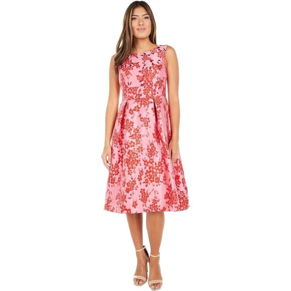 Adrianna Papell Pink Floral Midi Dress - Picture 1 of 11